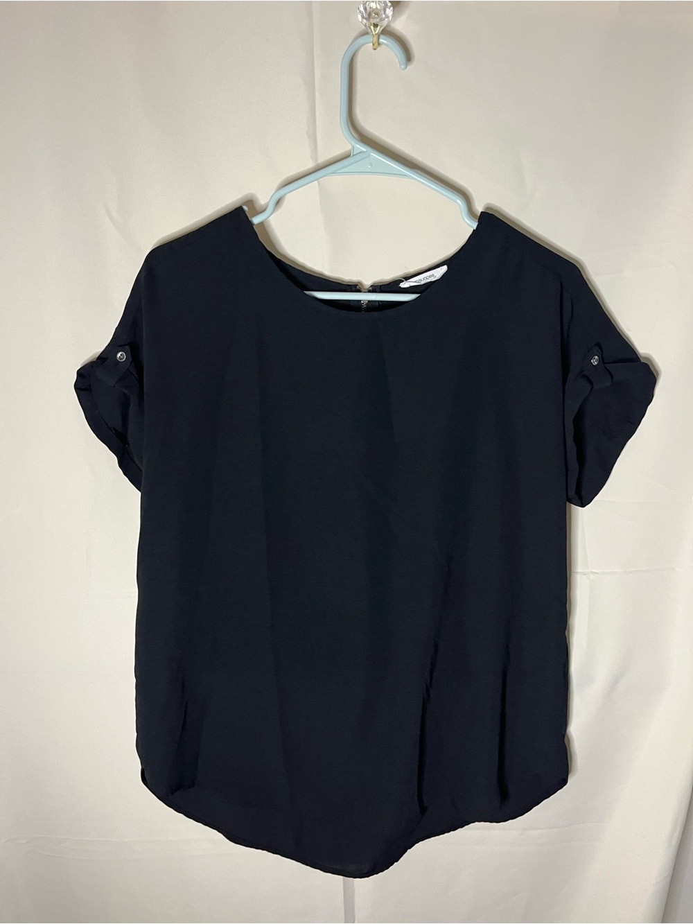 Maurices Black Short-Sleeve Roll-Tab Blouse